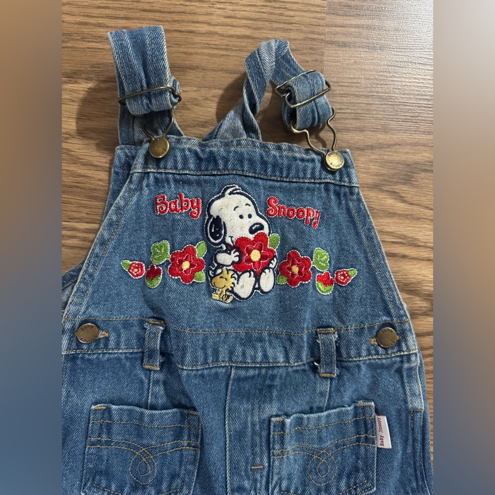 Vintage Kids Blue Denim Overalls with Baby Snoopy Embroidery - Picture 4 of 6